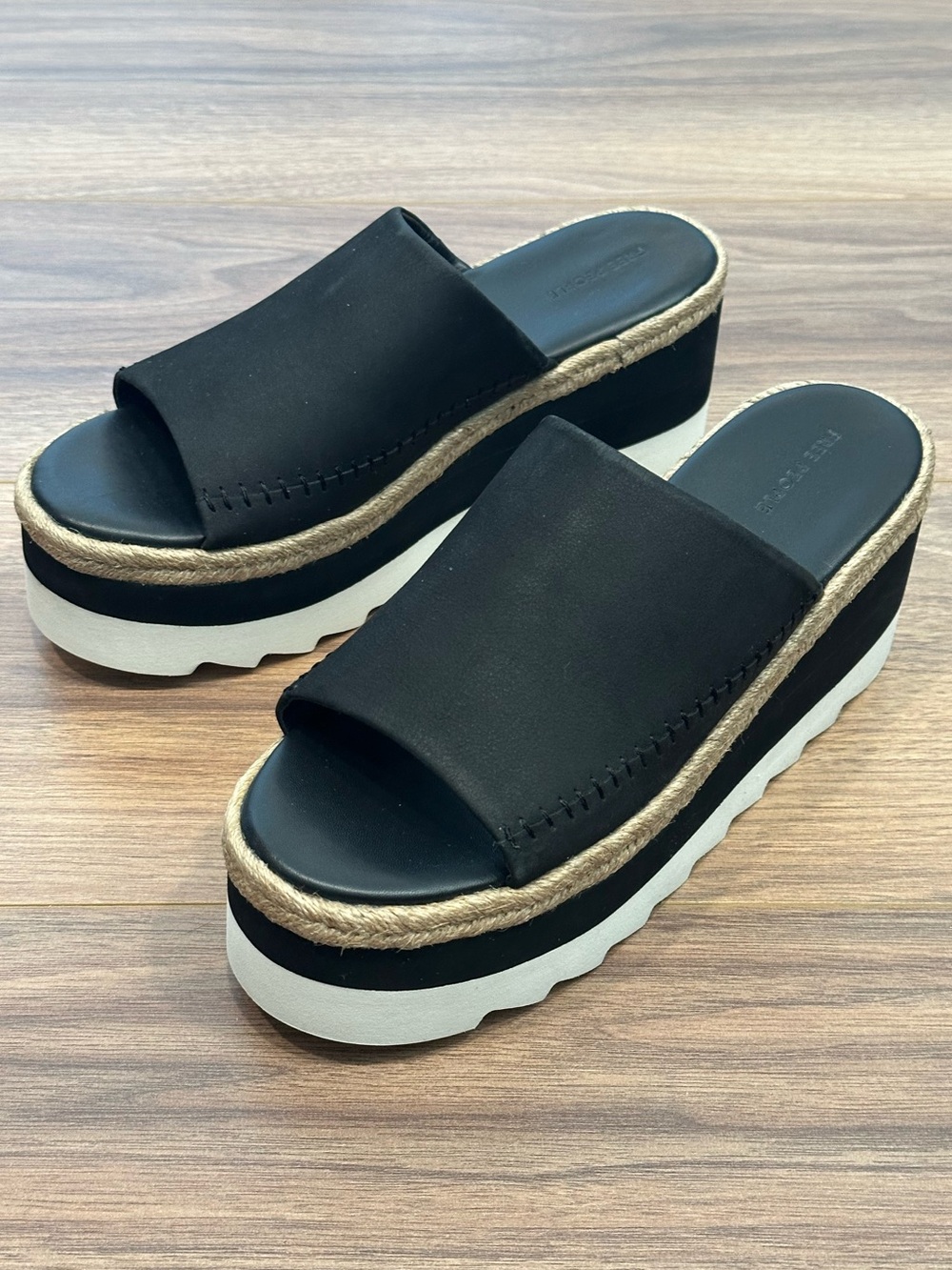 Free People Santorini‎ Espadrille Platform Sandal Leather in Black Size 9.5